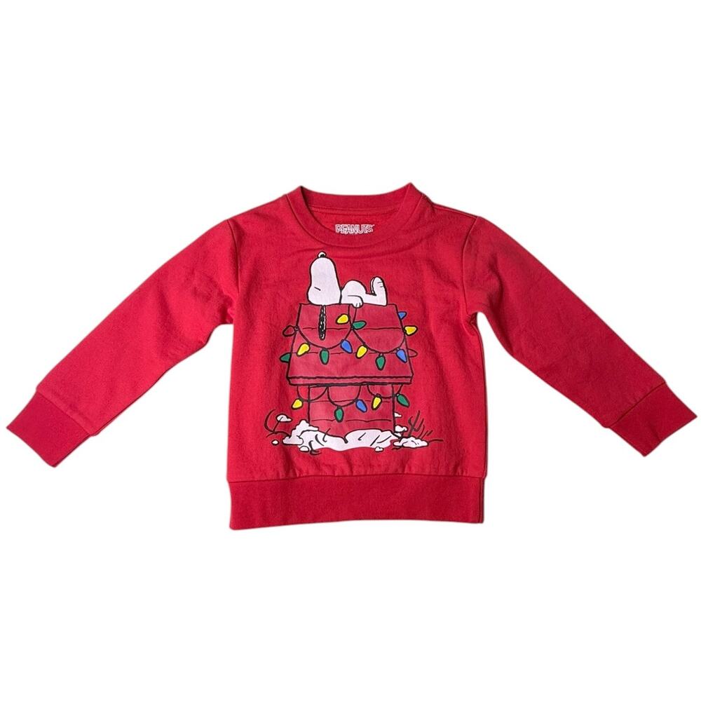 Peanuts Snoopy Christmas Sweatshirt Sz 4/5 Boys Girls Long Sleep Shirt Red Multi